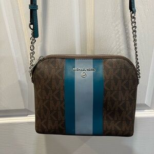 Michael Kors Brown and Blue Dome Crossbody Bag